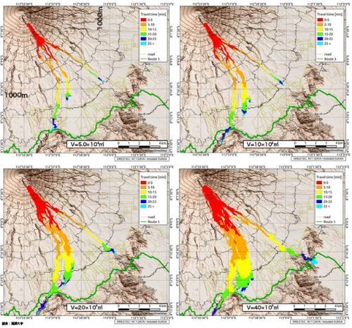 Simulazione del percorso del flusso piroclastico del vulcano SEMERU in Indonesia con AW3D